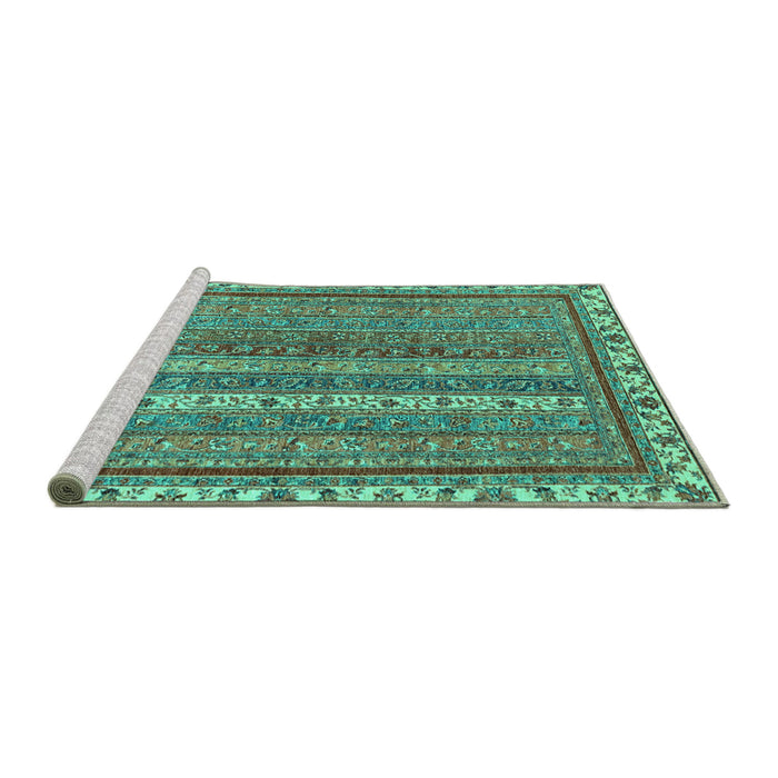 Sideview of Machine Washable Abstract Turquoise Modern Area Rugs, wshabs2373turq
