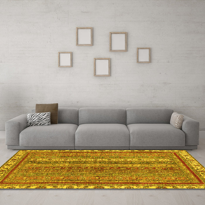 Machine Washable Abstract Yellow Modern Rug in a Living Room, wshabs2373yw
