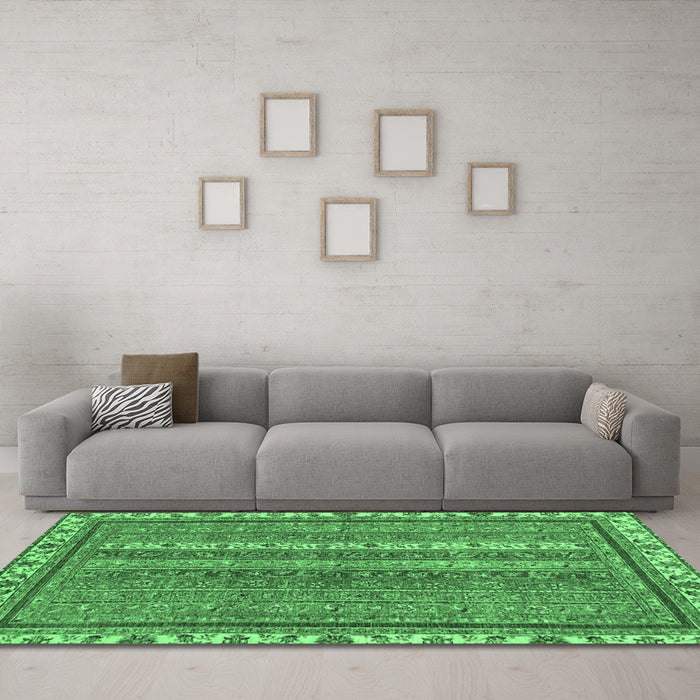 Machine Washable Abstract Emerald Green Modern Area Rugs in a Living Room,, wshabs2373emgrn