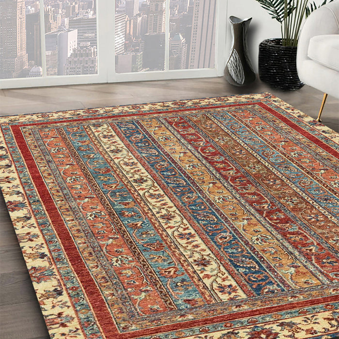 Machine Washable Abstract Brown Red Rug in a Family Room, wshabs2373