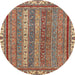 Round Machine Washable Abstract Brown Red Rug, wshabs2373