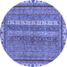 Round Abstract Blue Modern Rug, abs2373blu