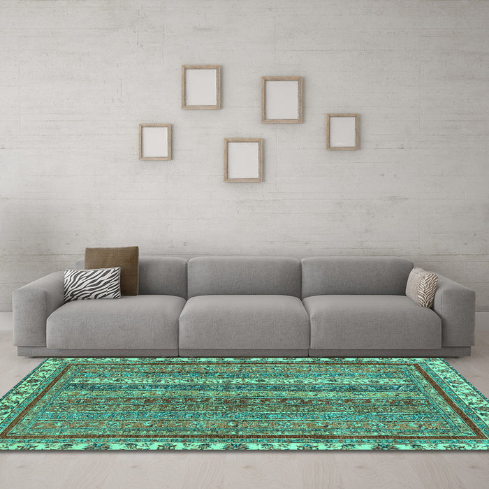 Machine Washable Abstract Turquoise Modern Area Rugs in a Living Room,, wshabs2373turq