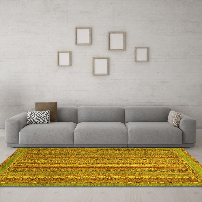 Machine Washable Abstract Yellow Modern Rug in a Living Room, wshabs2374yw