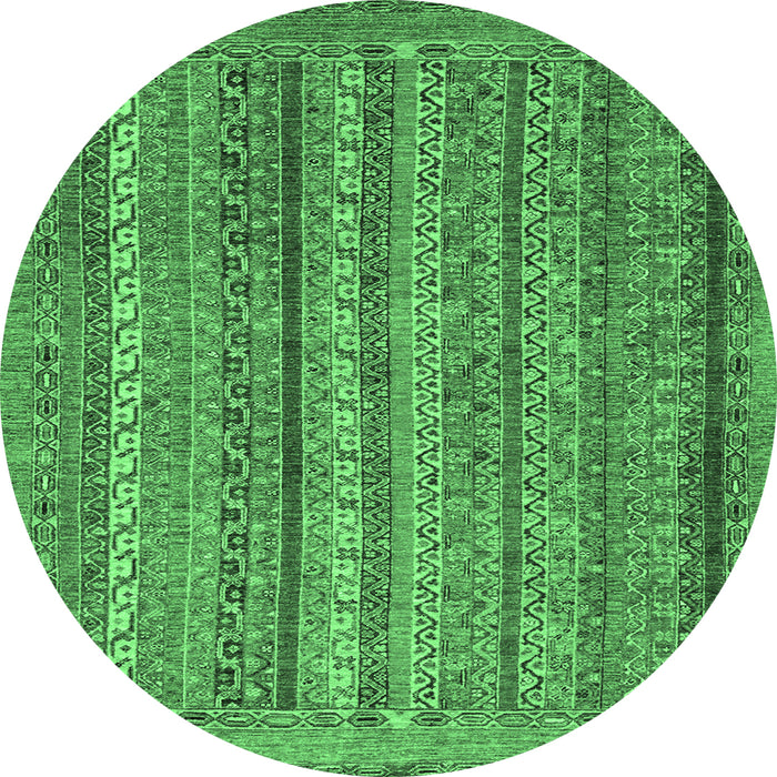 Round Machine Washable Abstract Emerald Green Modern Area Rugs, wshabs2374emgrn