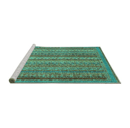 Sideview of Machine Washable Abstract Turquoise Modern Area Rugs, wshabs2374turq