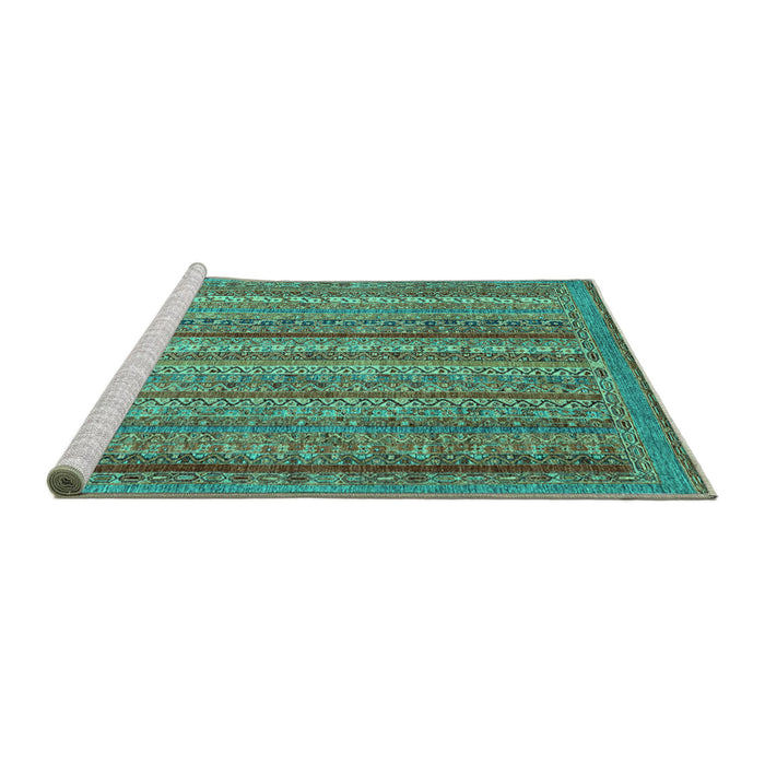 Sideview of Machine Washable Abstract Turquoise Modern Area Rugs, wshabs2374turq