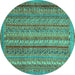 Round Machine Washable Abstract Turquoise Modern Area Rugs, wshabs2374turq