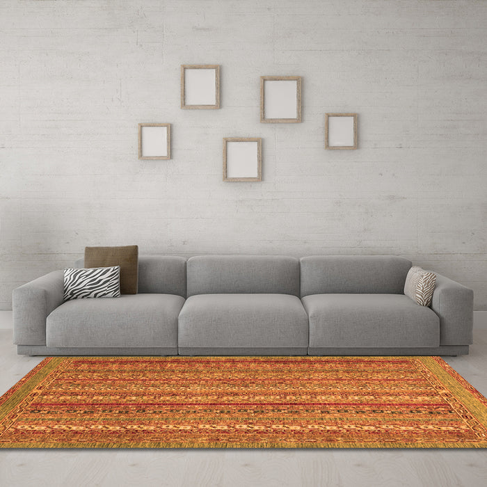 Machine Washable Abstract Orange Modern Area Rugs in a Living Room, wshabs2374org