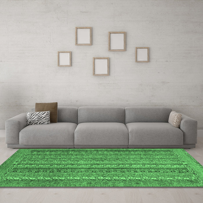 Machine Washable Abstract Emerald Green Modern Area Rugs in a Living Room,, wshabs2374emgrn