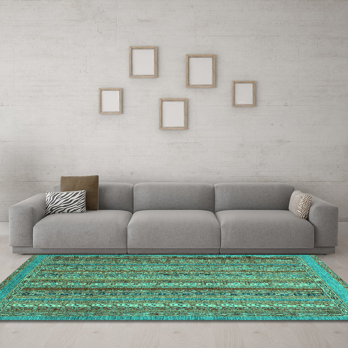 Machine Washable Abstract Turquoise Modern Area Rugs in a Living Room,, wshabs2374turq