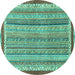 Round Machine Washable Abstract Turquoise Modern Area Rugs, wshabs2375turq