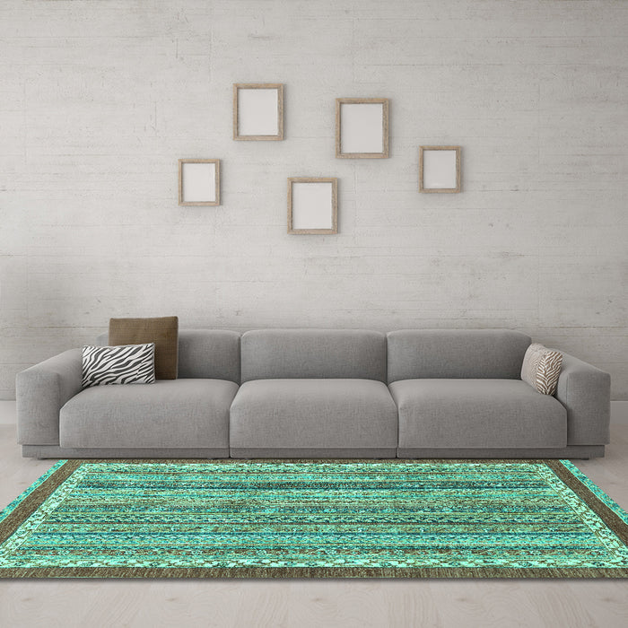 Machine Washable Abstract Turquoise Modern Area Rugs in a Living Room,, wshabs2375turq