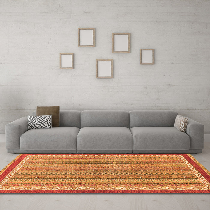 Machine Washable Abstract Orange Modern Area Rugs in a Living Room, wshabs2375org