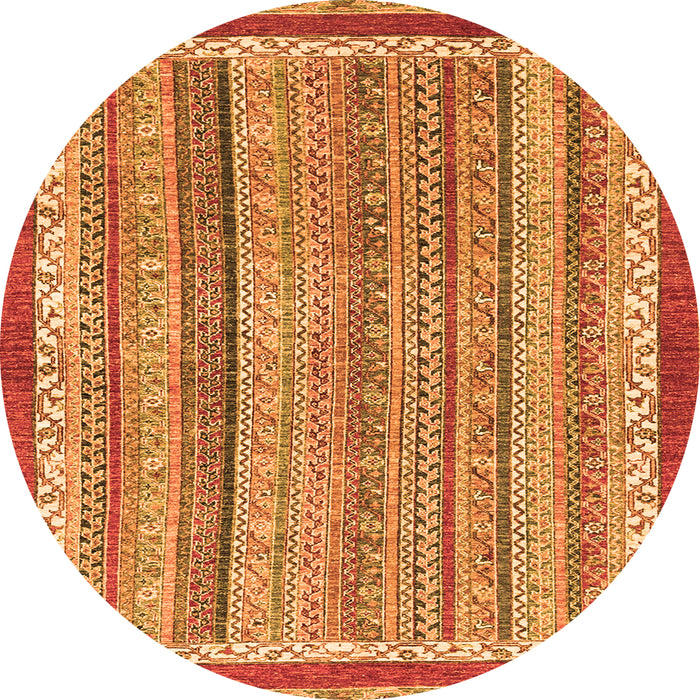 Round Machine Washable Abstract Orange Modern Area Rugs, wshabs2375org