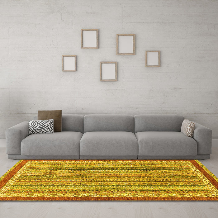 Machine Washable Abstract Yellow Modern Rug in a Living Room, wshabs2375yw