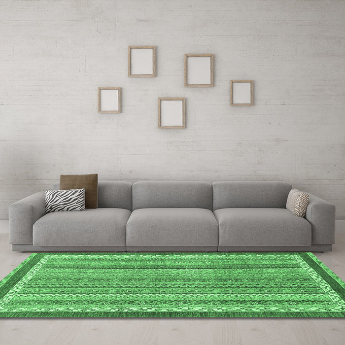 Machine Washable Abstract Emerald Green Modern Area Rugs in a Living Room,, wshabs2375emgrn