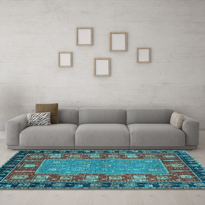 Machine Washable Animal Light Blue Traditional Rug in a Living Room, wshabs2376lblu