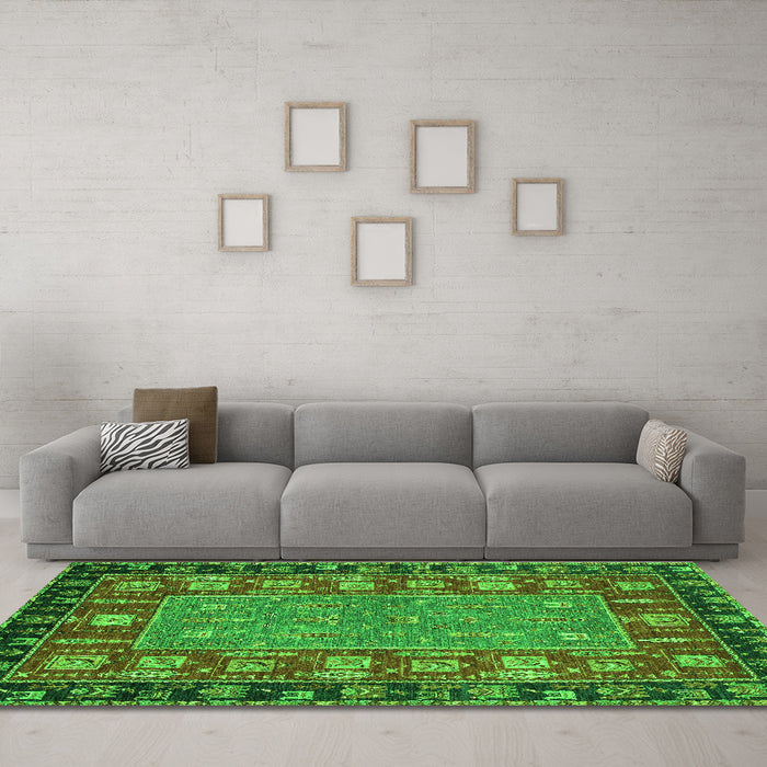 Machine Washable Animal Green Traditional Area Rugs in a Living Room,, wshabs2376grn