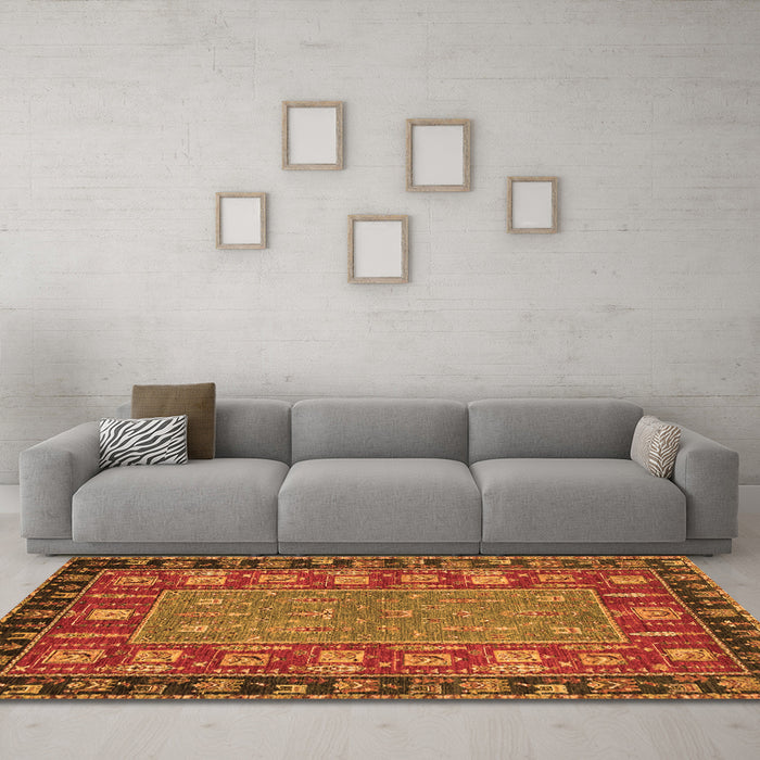 Machine Washable Animal Orange Traditional Area Rugs in a Living Room, wshabs2376org