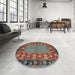 Round Abstract Red Brown Animal Rug in a Office, abs2376