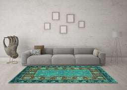 Machine Washable Animal Turquoise Traditional Area Rugs in a Living Room,, wshabs2376turq