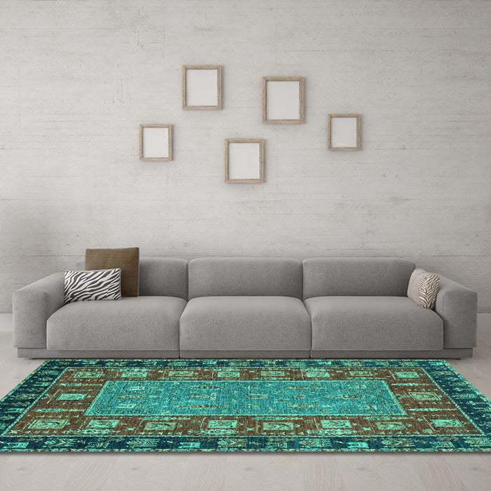 Machine Washable Animal Turquoise Traditional Area Rugs in a Living Room,, wshabs2376turq