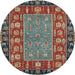 Round Abstract Red Brown Animal Rug, abs2376