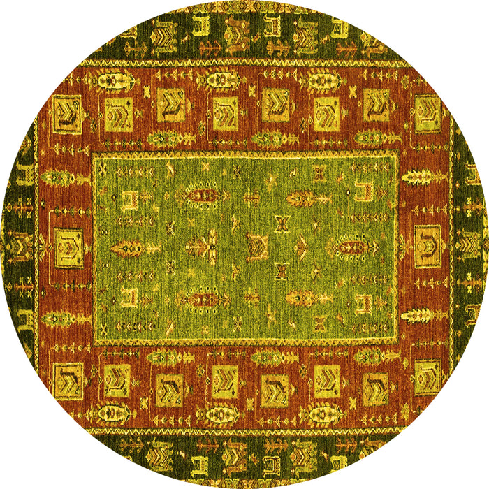 Round Machine Washable Animal Yellow Traditional Rug, wshabs2376yw