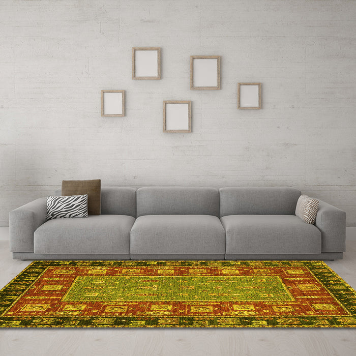 Machine Washable Animal Yellow Traditional Rug in a Living Room, wshabs2376yw