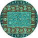 Round Machine Washable Animal Turquoise Traditional Area Rugs, wshabs2376turq