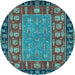 Round Machine Washable Animal Light Blue Traditional Rug, wshabs2376lblu