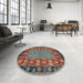 Round Machine Washable Abstract Red Brown Rug in a Office, wshabs2376