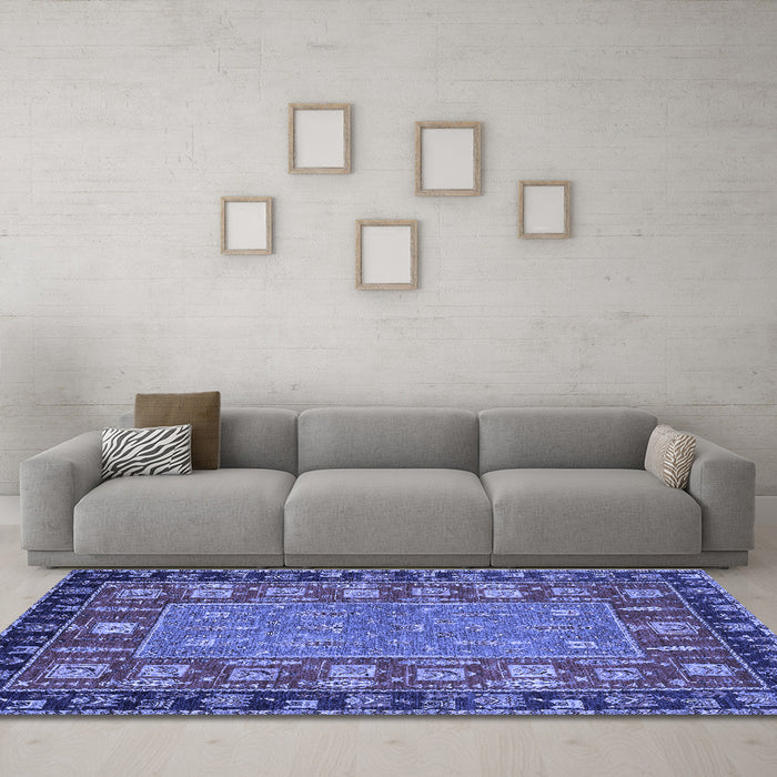 Machine Washable Animal Blue Traditional Rug in a Living Room, wshabs2376blu