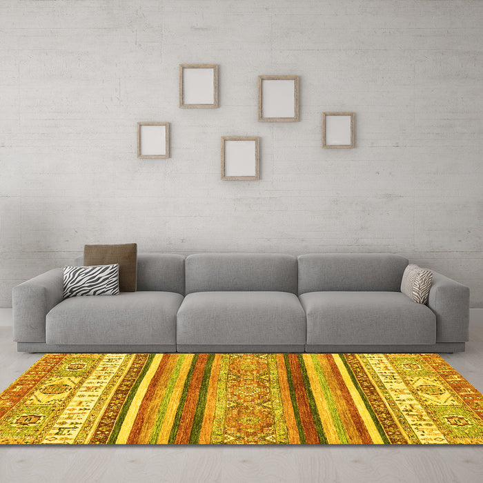 Machine Washable Abstract Yellow Modern Rug in a Living Room, wshabs2377yw