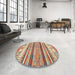 Round Machine Washable Abstract Brown Sugar Brown Rug in a Office, wshabs2377