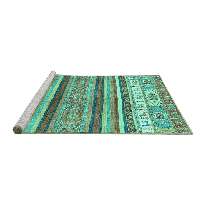 Sideview of Machine Washable Abstract Turquoise Modern Area Rugs, wshabs2377turq