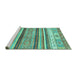 Sideview of Machine Washable Abstract Turquoise Modern Area Rugs, wshabs2377turq