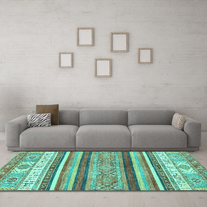 Machine Washable Abstract Turquoise Modern Area Rugs in a Living Room,, wshabs2377turq