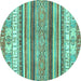 Round Abstract Turquoise Modern Rug, abs2377turq