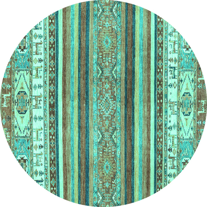Round Machine Washable Abstract Turquoise Modern Area Rugs, wshabs2377turq