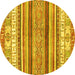 Round Abstract Yellow Modern Rug, abs2377yw