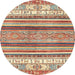 Round Machine Washable Abstract Brown Sugar Brown Rug, wshabs2377