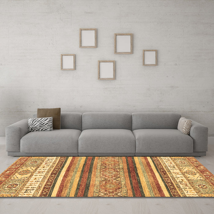 Machine Washable Abstract Brown Modern Rug in a Living Room,, wshabs2377brn