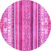 Round Machine Washable Abstract Pink Modern Rug, wshabs2377pnk