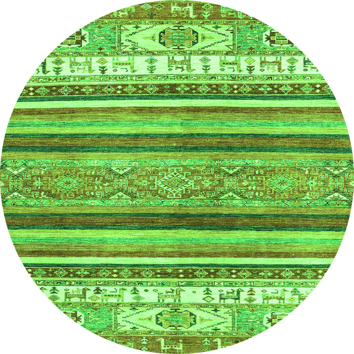 Round Machine Washable Abstract Green Modern Area Rugs, wshabs2377grn