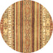 Round Abstract Brown Modern Rug, abs2377brn