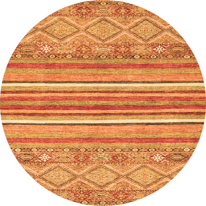 Round Machine Washable Abstract Orange Modern Area Rugs, wshabs2378org