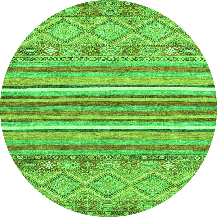 Round Machine Washable Abstract Green Modern Area Rugs, wshabs2378grn