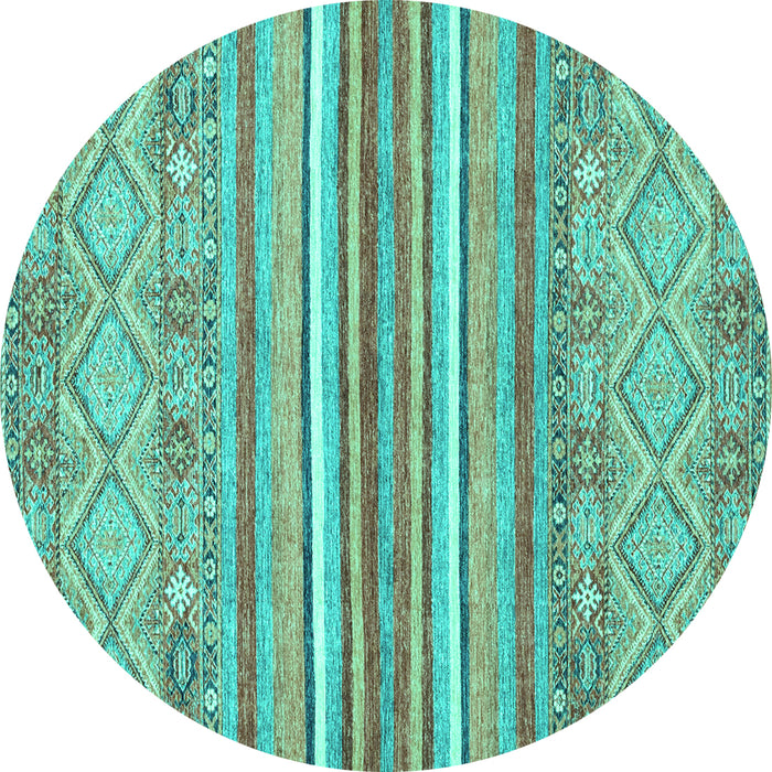 Round Machine Washable Abstract Turquoise Modern Area Rugs, wshabs2378turq